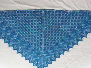 Pattern: Swallowtail Shawl by Evelyn Clark. Yarn: Handmaiden Sea Silk
