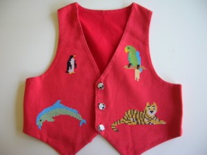 Cross-stitched zoo waistcoat