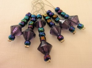 Iridescent purple glass bead stitch markers